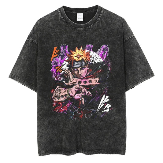 Naruto Rock Lee Streetwear T Shirt Vintage Washed Black