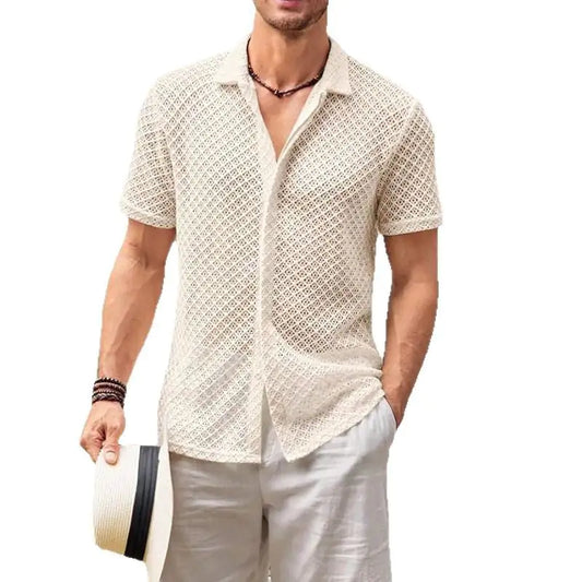 Summer Mesh Short Sleeve Shirt Men Clothing
