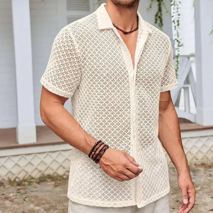 Summer Mesh Short Sleeve Shirt  Men Clothing