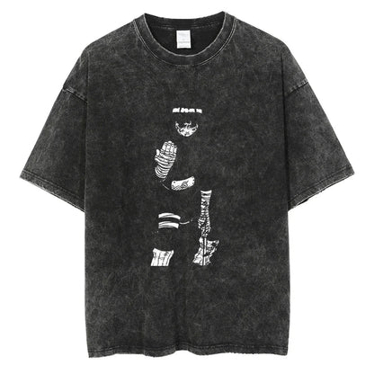Naruto Rock Lee Streetwear T Shirt Vintage Washed Black