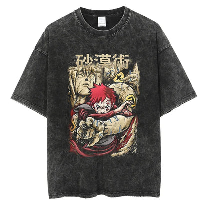 Naruto Rock Lee Streetwear T Shirt Vintage Washed Black