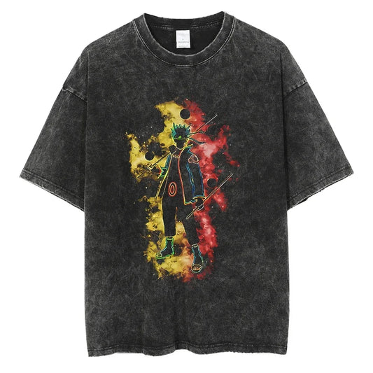 Naruto Rock Lee Streetwear T Shirt Vintage Washed Black