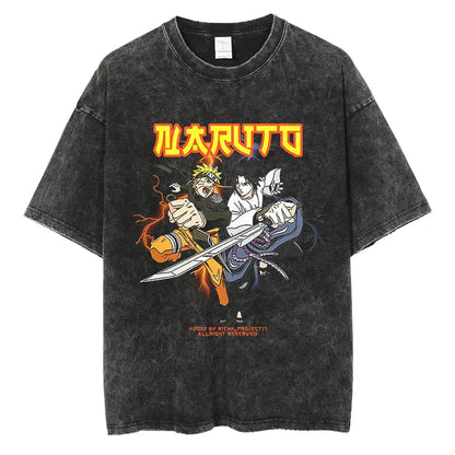 Naruto Rock Lee Streetwear T Shirt Vintage Washed Black