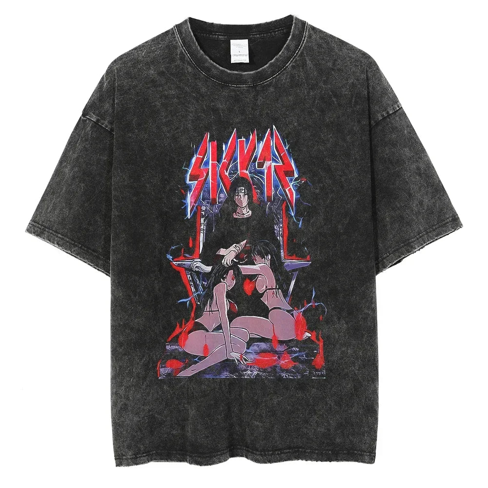 Naruto Rock Lee Streetwear T Shirt Vintage Washed Black