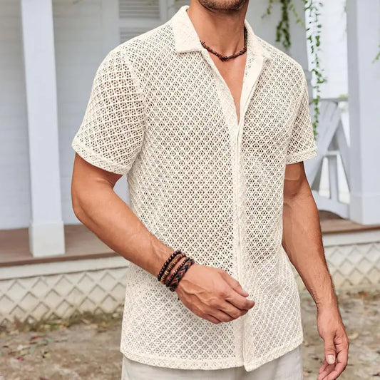 Summer Mesh Short Sleeve Shirt  Men Clothing